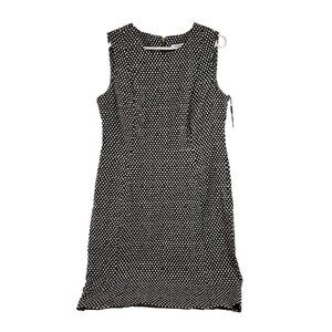 Calvin Klein Short Sleeve Sheath Dress Womens 14 Zip Back Black & White Dots NWT